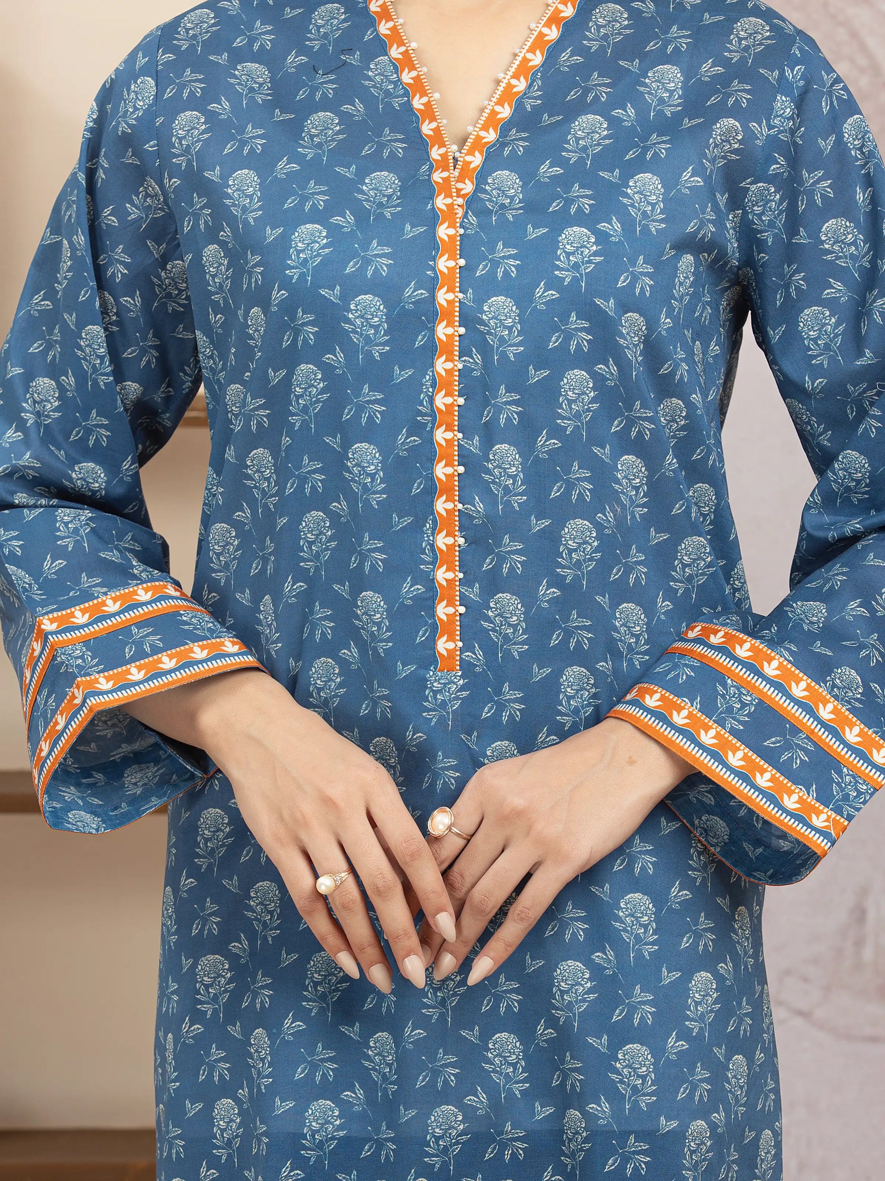 Unstitched Blue Printed Lawn 3 Piece - EWU5A1-35026-3P