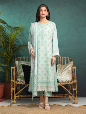 Unstitched Green Mist Embroidered Cambric 3 Piece - EWU24V2-31015-3P