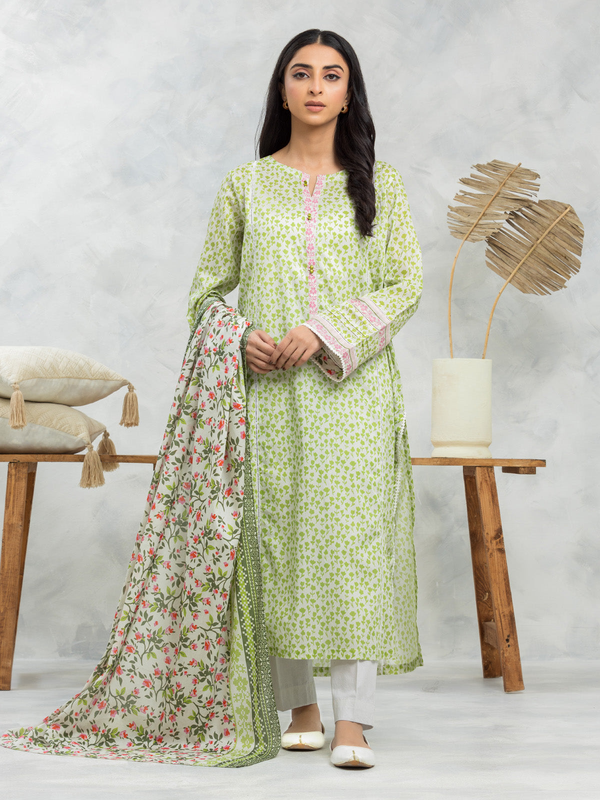 Unstitched Light Green Printed Lawn 3 Piece - EWU24A1-29104-3P