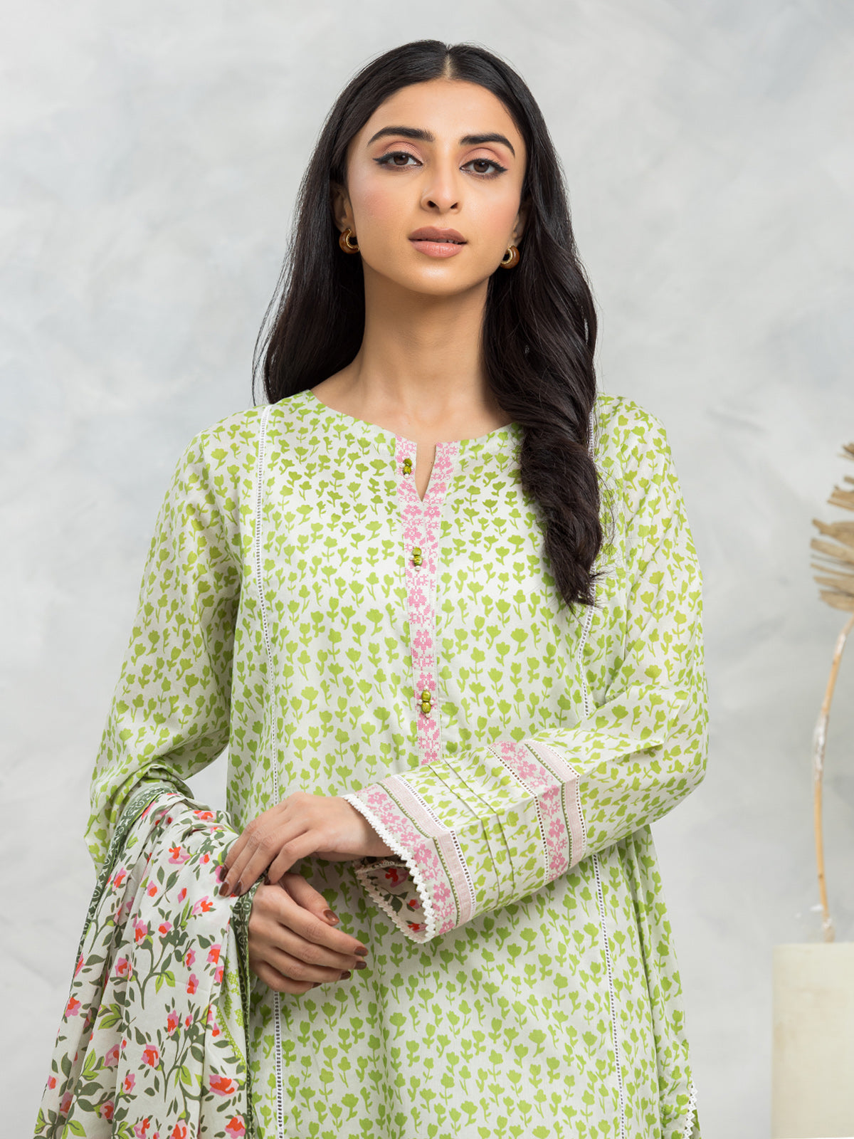 Unstitched Light Green Printed Lawn 3 Piece - EWU24A1-29104-3P