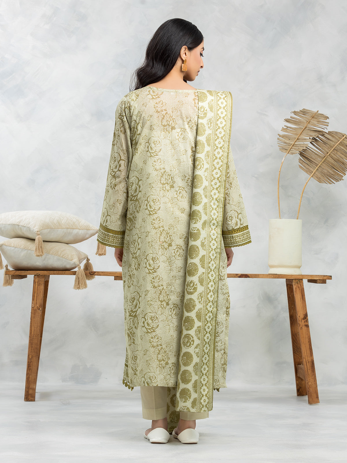 Unstitched Light Olive Printed Lawn 3 Piece - EWU24A1-29129-3P