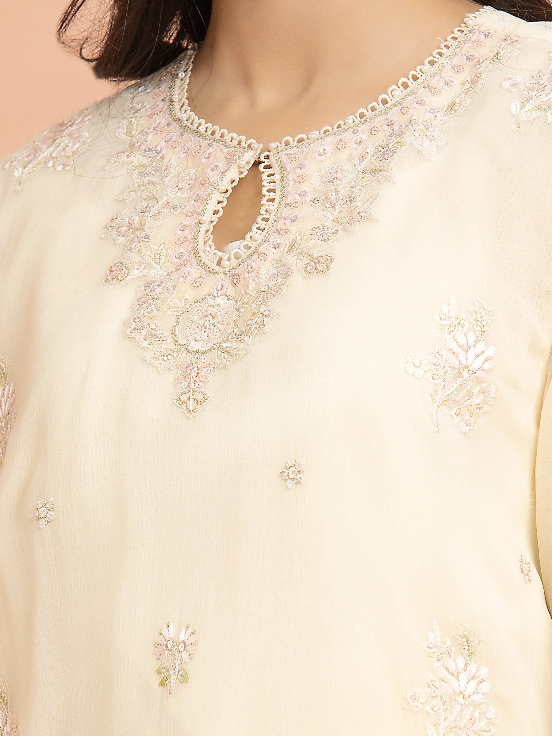 Unstitched Cream Embroidered Chiffon 3 Piece - EWU24V5-30323-3P