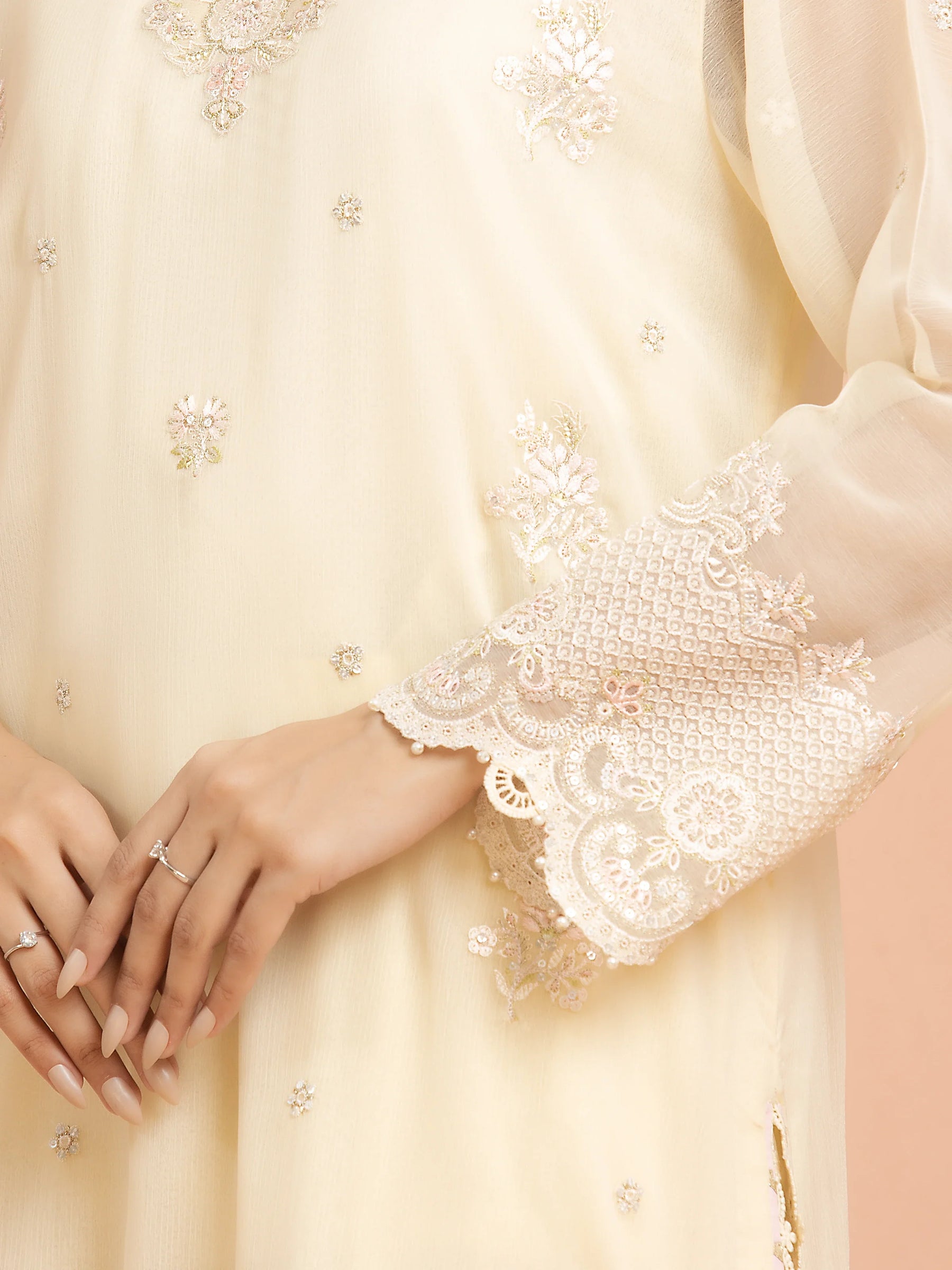 Unstitched Cream Embroidered Chiffon 3 Piece - EWU24V5-30323-3P