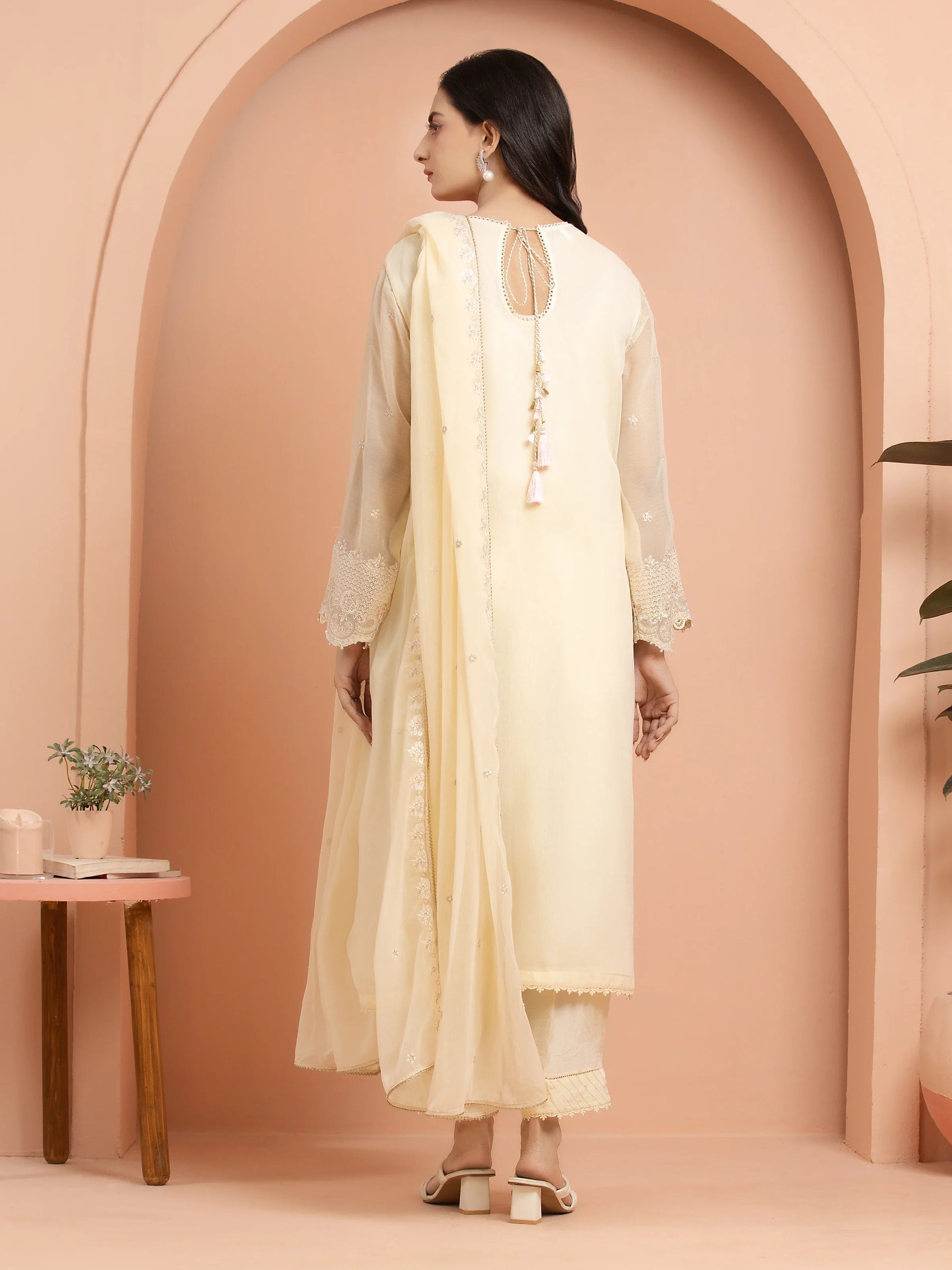 Unstitched Cream Embroidered Chiffon 3 Piece - EWU24V5-30323-3P