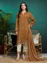 Unstitched Mustard Brown Embroidered Raw Silk 3 Piece - EWU24V16-30374-3P