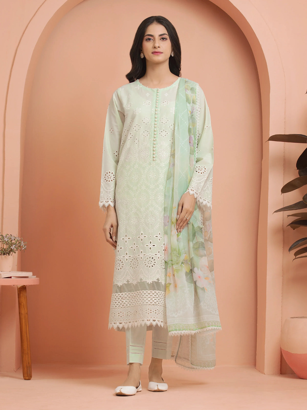 Unstitched Light Green Embroidered Cambric 3 Piece - EWU24V2-30387-3P