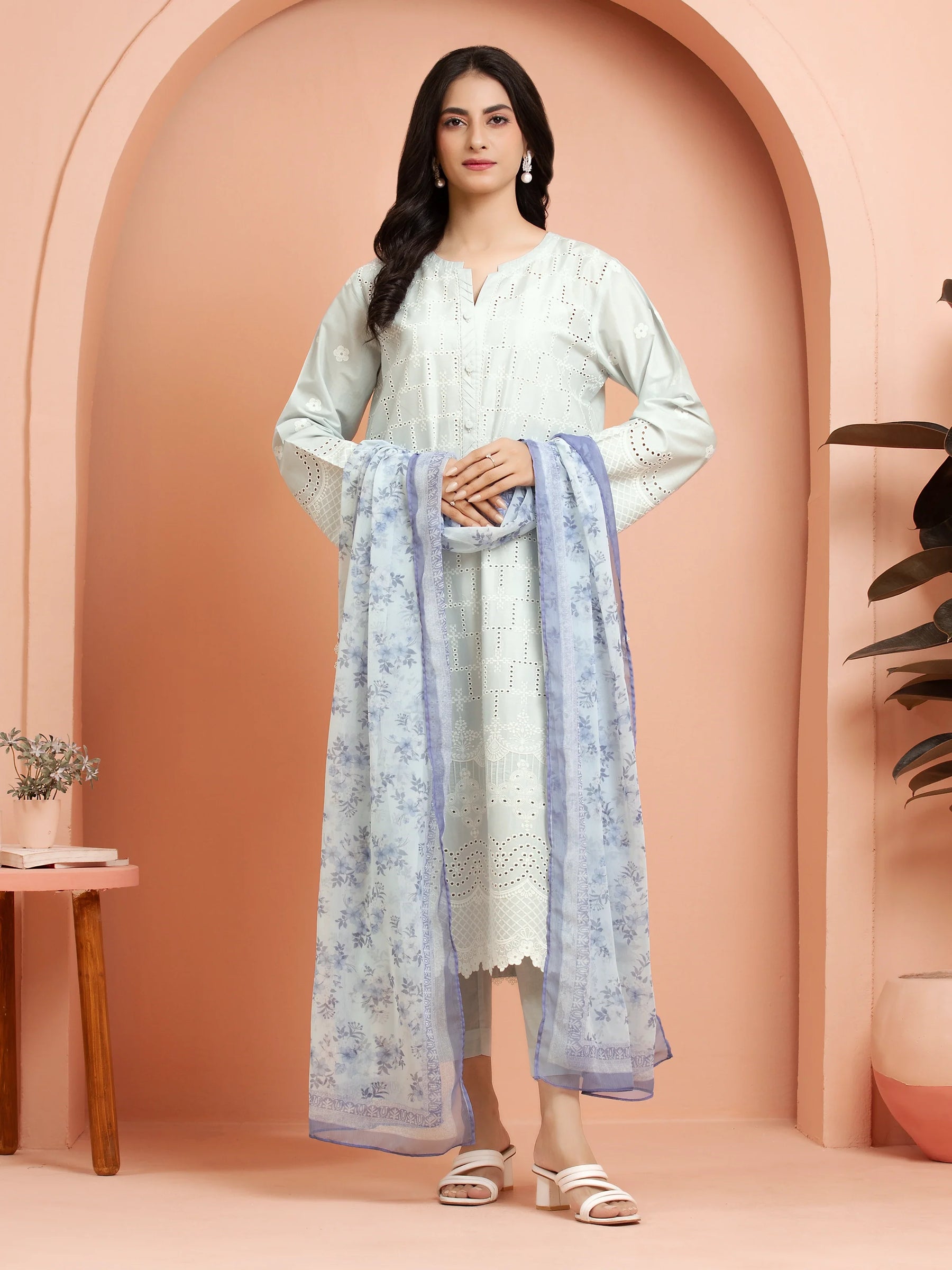 Unstitched Ice Blue Embroidered Cambric 3 Piece - EWU24V2-30388-3P