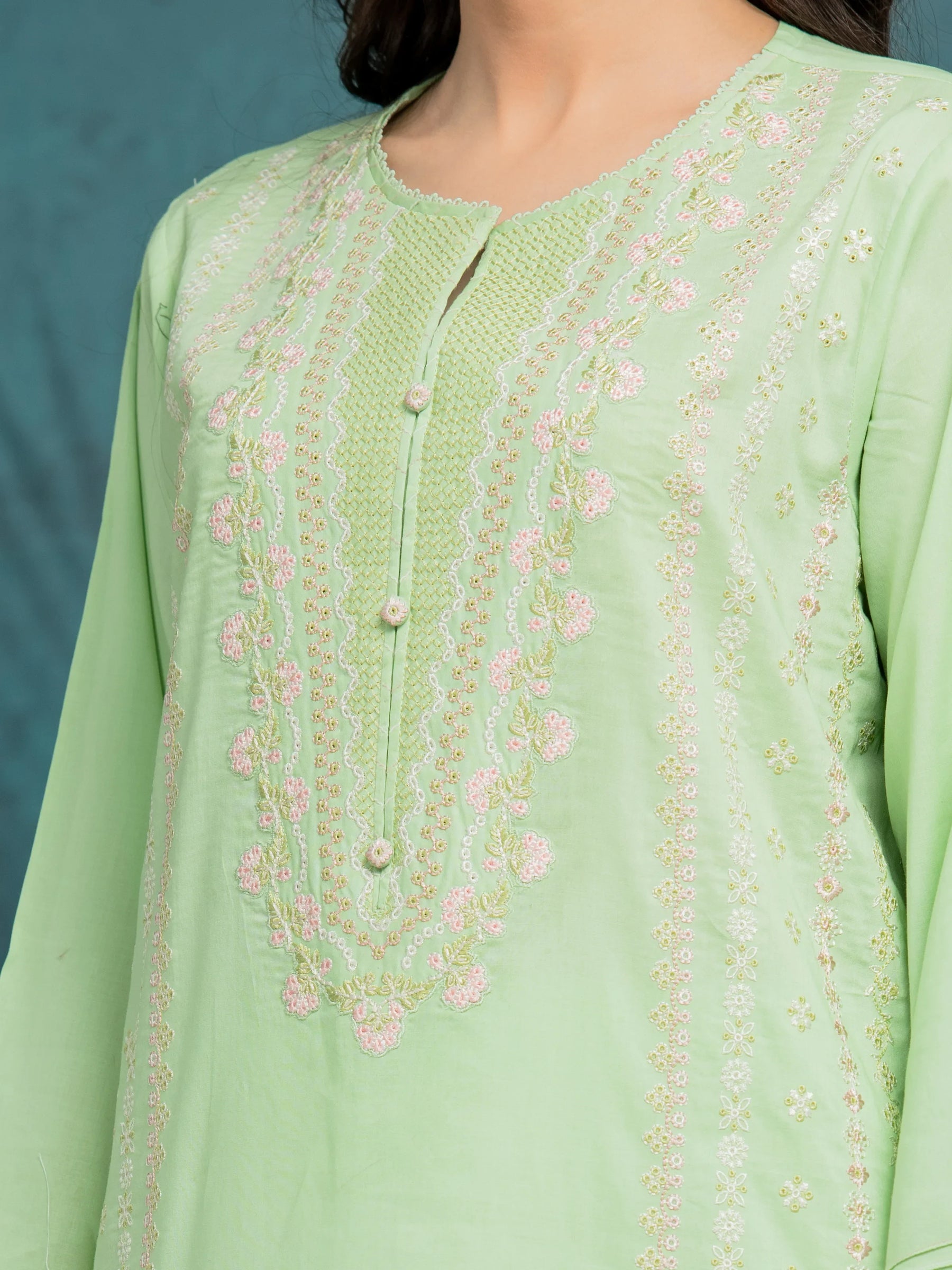 Unstitched Light Green Embroidered Cambric 3 Piece - EWU24V2-31019-3P