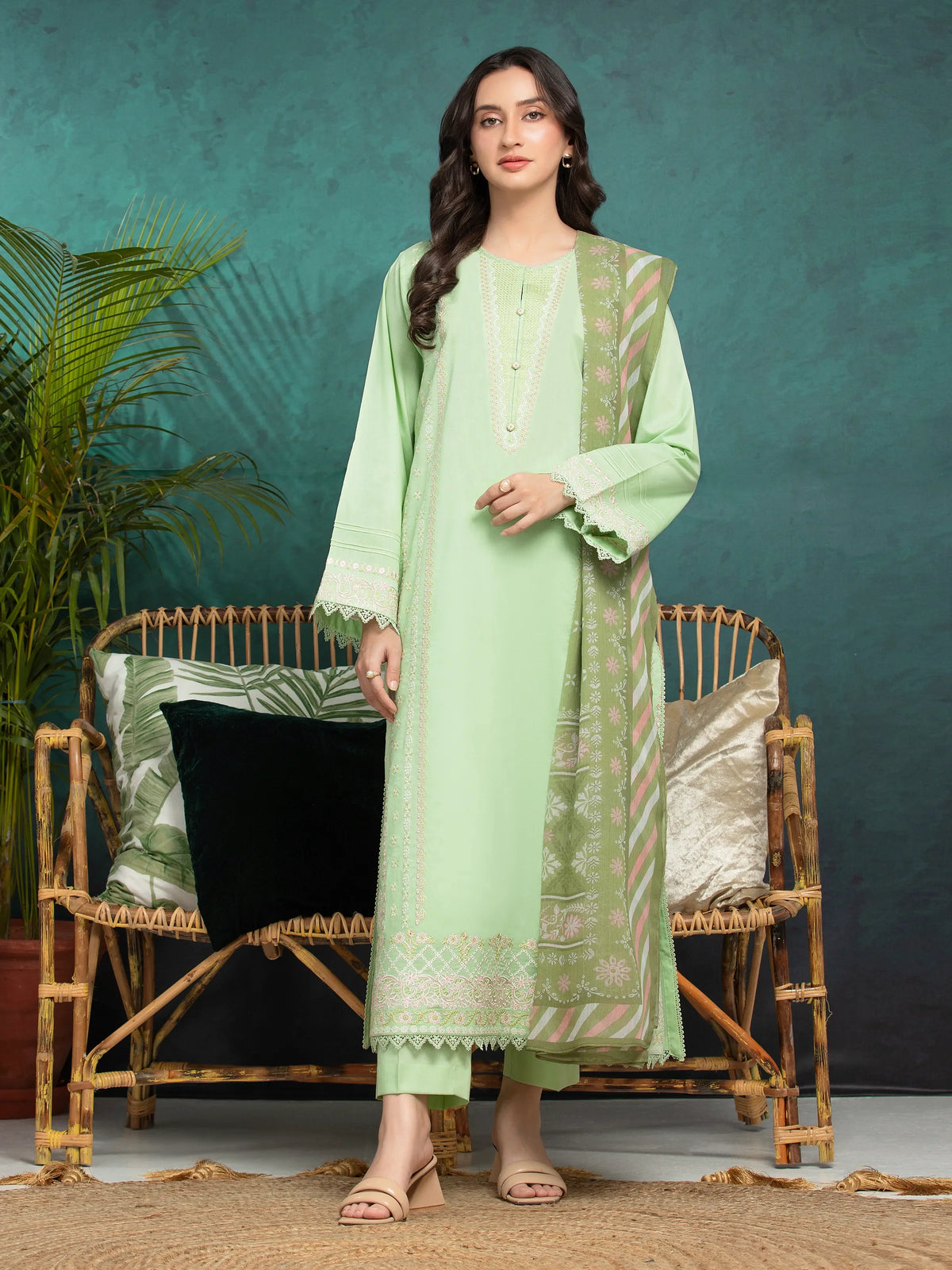 Unstitched Light Green Embroidered Cambric 3 Piece - EWU24V2-31019-3P