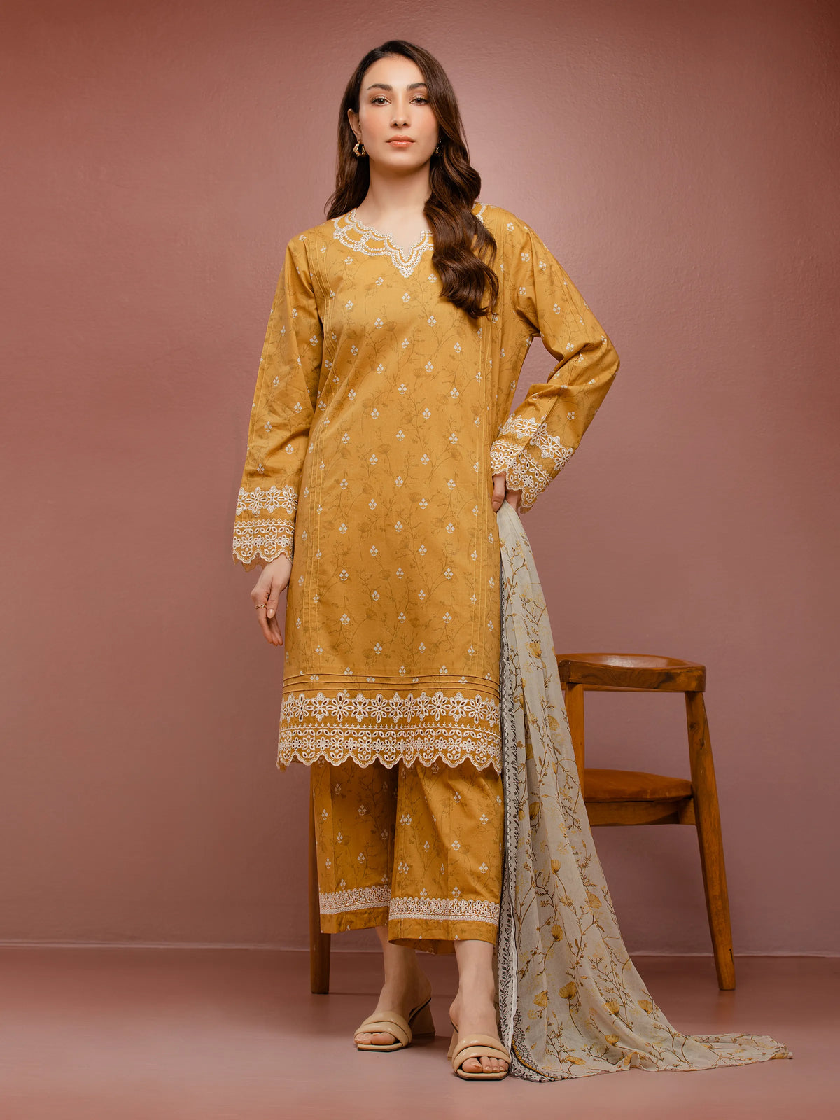 Unstitched Gold Embroidered Cambric 3 Piece - EWU5V2-31077-3P