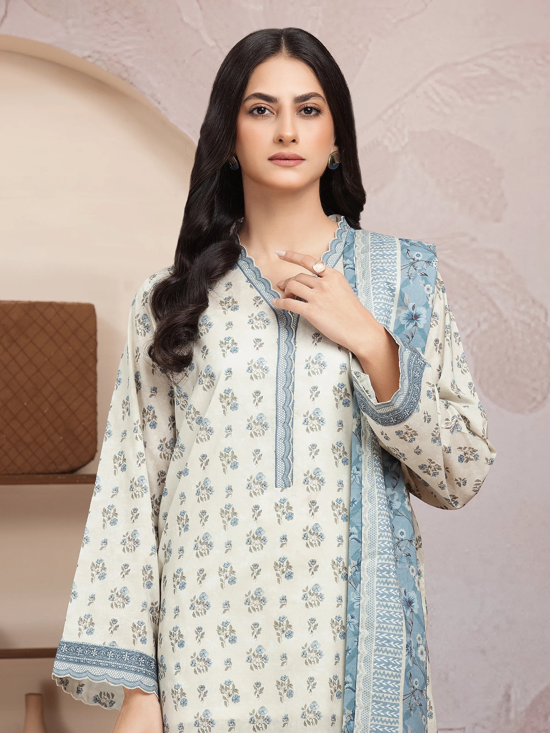 Unstitched Beige Printed Lawn 3 Piece - EWU5A1-35009-3P