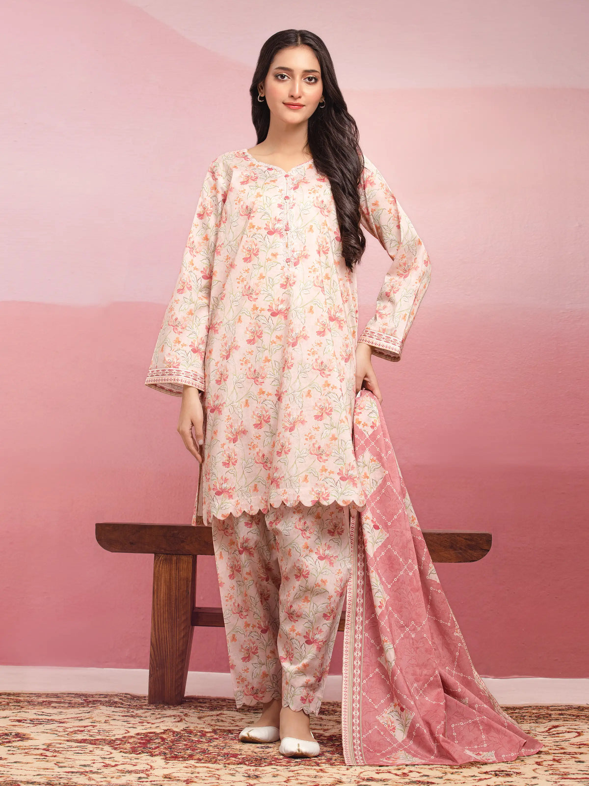 Unstitched Light Pink Printed Lawn 3 Piece - EWU5A1-35050-3P