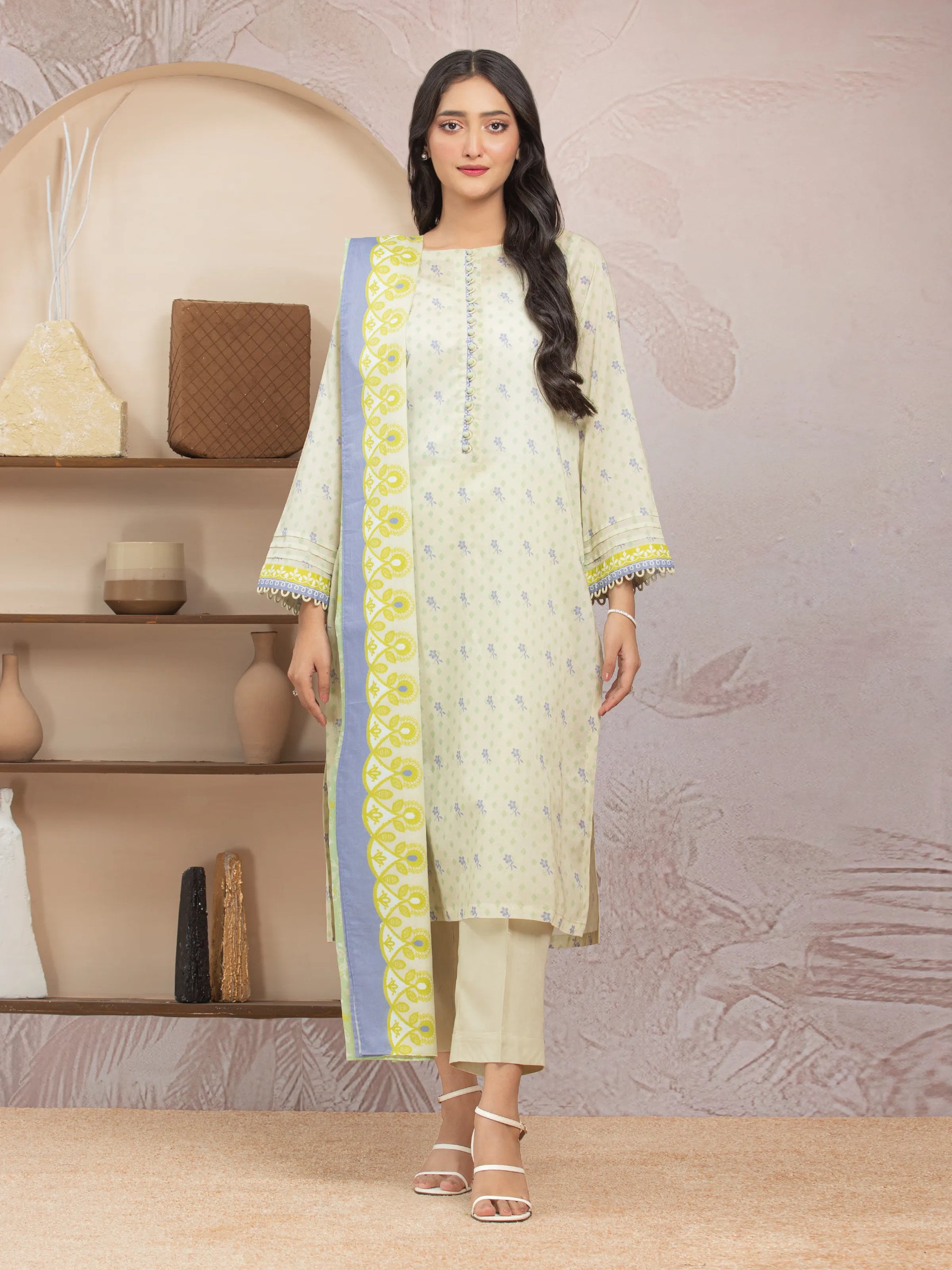 Unstitched Light Green Printed Lawn 3 Piece - EWU5A1-35223-3P