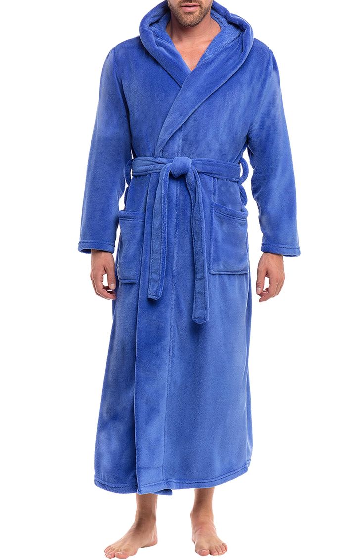 Threads Luxurious Mens Shawl Collar Fleece Bathrobe Long Spa Robe