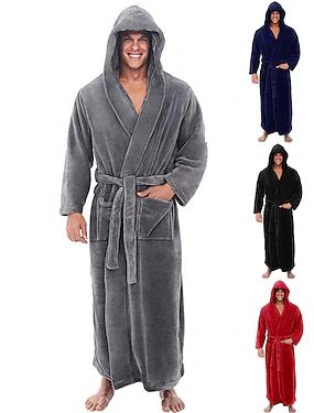 Threads Luxurious Mens Shawl Collar Fleece Bathrobe Long Spa Robe